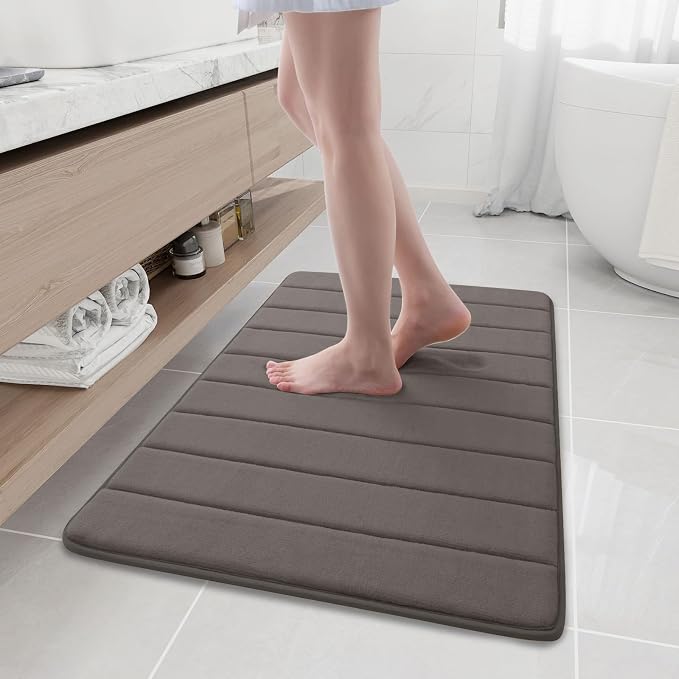 Buganda Memory Foam Bath Mat 35.4 x 24, Ultra Soft Absorbent Bathroom Rugs | Taupe, Machine Washable Quick Dry Bath Mats for Bathroom Floor, Shower and Tub, Home Decor Accessories