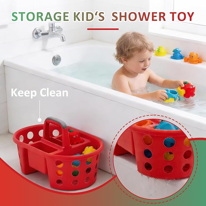 SIMPLYKLEEN Large Shower Caddy Portable 2PC - Made in USA Plastic Jumbo Size Dorm Storage Candy Tote with Handle Shower Organizer for Bathroom, Pantry, Kitchen, College Dorm, Green/Red