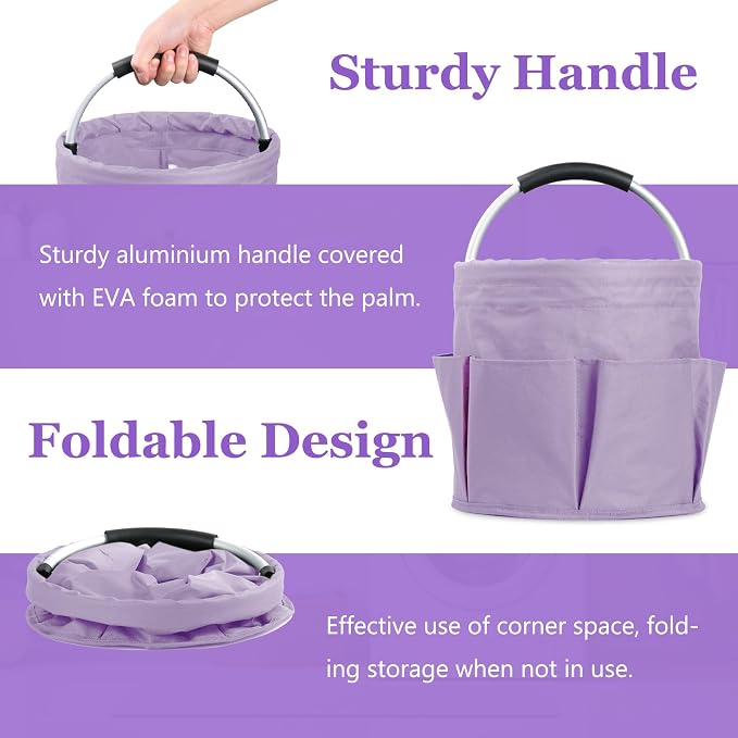 2PCS 17L Caddy Organizer with Handle, 600D Oxford Cloth Shower Caddy with 6 Pockets, Collapsible Cleaning Supplies Caddy, Storage Organizer for Cleaning, Traveling, Gardening, Purple