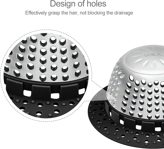 LEKEYE Shower Drain Hair Catcher/Bathtub Drain Cover/Drain Protector for Pop-Up & Regular Drains(Black)