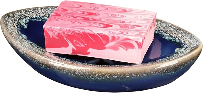 LungMongKol Shop Ceramic Soap Dish with Self Draining Tray for Bar Soap, Bathroom, Kitchen (Blue)