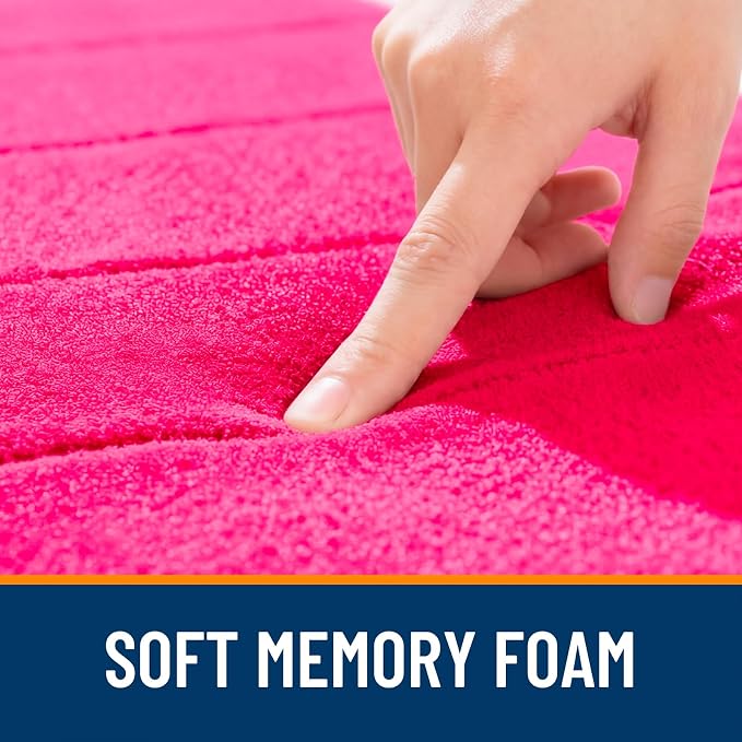 OLANLY Memory Foam Bath Mat 35x24, Super Soft and Absorbent Bathroom Rugs | Hot Pink, Quick Dry Bath Rug, Machine Washable Shower Floor Mats, Bathmat Carpet for Bathroom Floor, Tub and Shower
