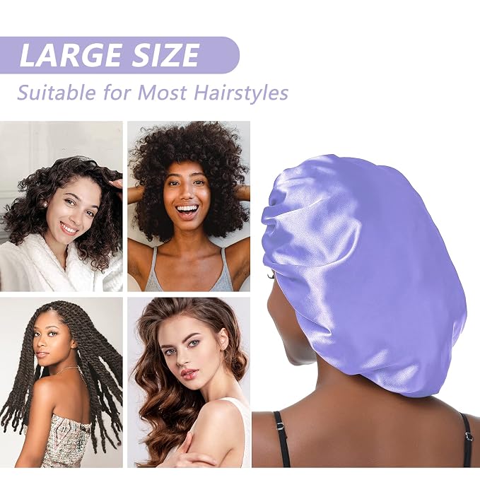 Aquior Shower Cap,Shower Caps for Women Long Hair,Silky Satin Hair Bonnet Reusable Bathing Cap,Extra Large for All Hair Length,4 Colors