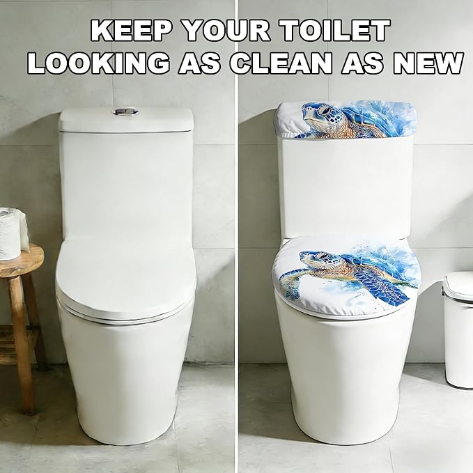 2 pack Toilet Lid Cover & Tank Lid Cover,Fits Standard & Elongated Toilet | Soft Stretchable Fabric,Machine Washable,Decorative Bathroom Protective Covers