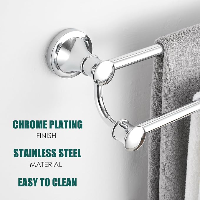 Hoimpro Adjustable Retractable 12-25 Inches Stainless Steel Bathroom Towel Bar, Bathroom Accessories Bath Hotel Double Towel Bar Rod Hanger Wall Mounted Towel Holder Towel Rack, Polished Chrome