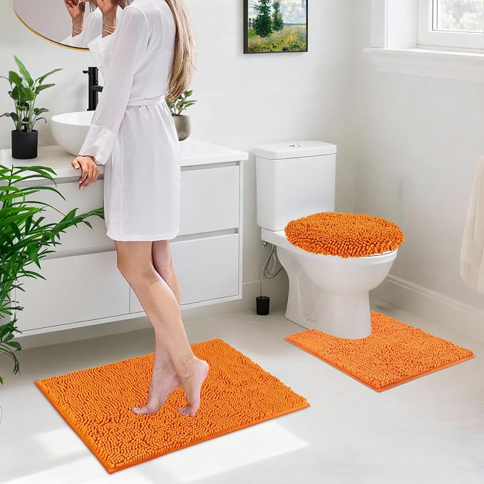 Bathroom Rugs Sets 3 Piece with Toilet Seat Cover 19.5"x 18.5" | Machine Washable Bath Rug Set with Tpr Non Slip Rubber Backing Solid Bath Mat Set for Luxury Bathroom Decoration