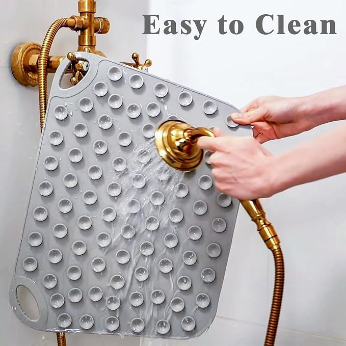 FREATECH Silicone Shower Foot Scrubber Mat 17.3" x 13", Large Foot Cleaner Brush to Clean, Exfoliate and Massage Feet Without Bending Over, Improve Foot Appearance and Overall Health, Grey