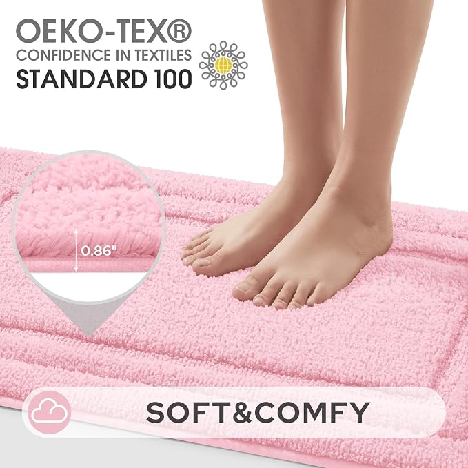 HOMEIDEAS Bathroom Rugs Sets 2 Piece, Soft Extra Long Bath Mat Light Pink | Super Soft and Absorbent Non Slip Microfiber Bath Rug，Machine Washable, for Bathroom, 20" x 47" + 16" x 24"