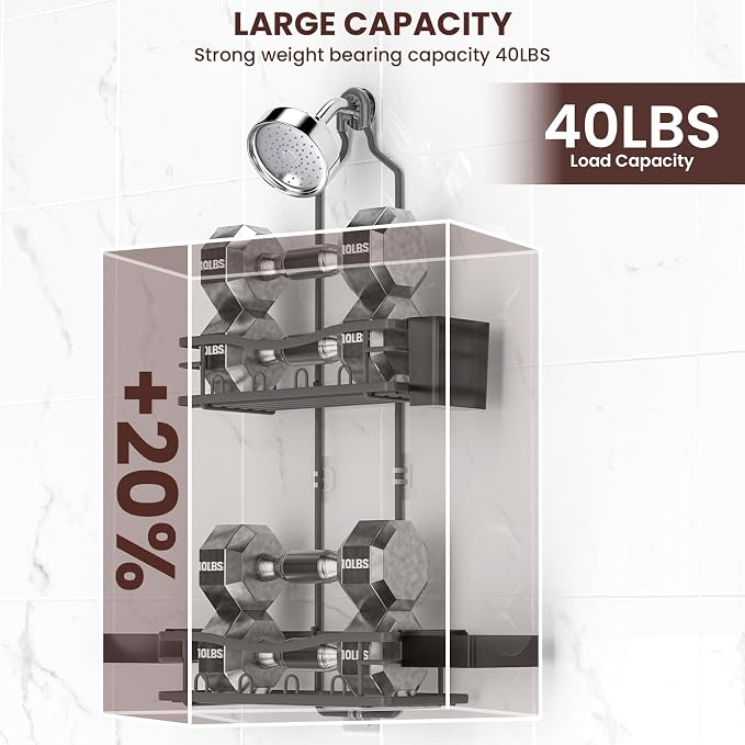 Rustproof Shower Caddy Hanging with Soap Holders for Bathroom, Grey | Shower Organizer with Multi Hooks Toothbrush Holder, No Drilling, Anti-Swing, Storage for Shampoo Conditioner Body Wash