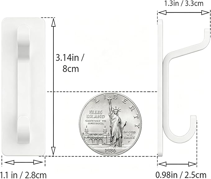 Self Adhesive Wall Hooks for Hanging: Extra Strong 13 LB, Hook for Coat, Towel in Bathrooms, Shower, Kitchen, Wall, Door Hook, White 4 Pack