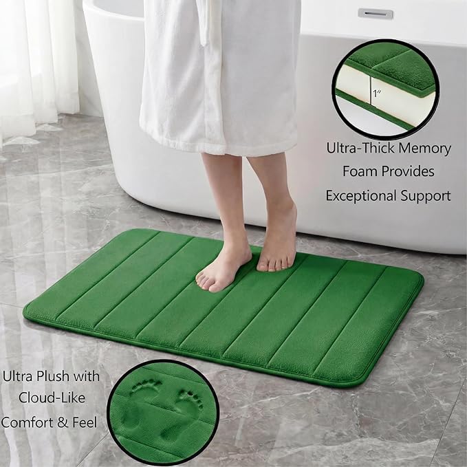 Memory Foam Bath Mat Set 3 Piece，Super Soft Absorbent Bathroom Rug Non Slip, Quick Dry,Machine Wash, Perfect Plush Bathroom Rugs,Home Decor Accessories,Dark Green