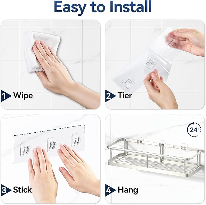 Shower Caddy Adhesive, Rustproof Shower Organizer with Soap Holder, Large Capacity Shower Shelves for Inside Shower, No Drilling Bathroom Organizers and Storage for Home Decor（3 Pack Silver）