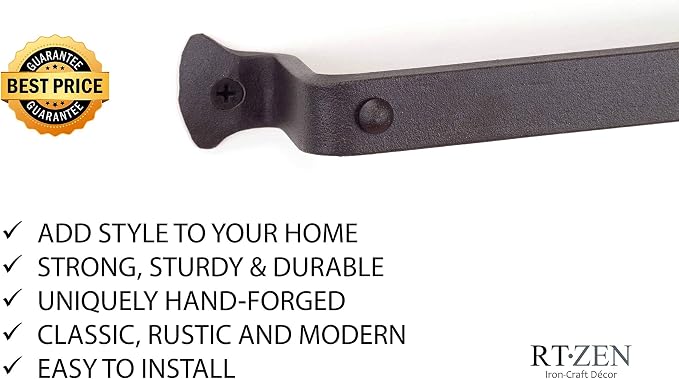 RTZEN Farmehouse Bathroom Towel Holder - Wrought Iron Matte Metal Black Towel Bar Wall Mount Rod - Handmade Home Decor Metal Kitchen Hanger Bar (17'' - Fits 14 Inch Towels)