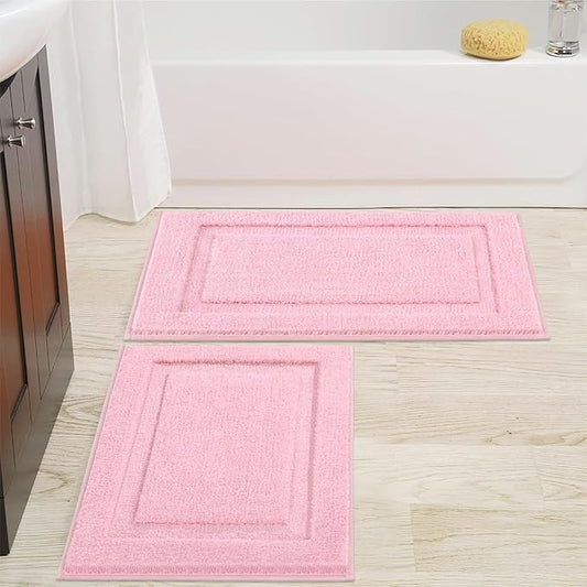 SHACOS Soft Microfiber Pink Bathroom Rugs Sets 2 Pieces 32x20 inch | Absorbent Plush Bath Rugs, Non Slip Washable Shaggy Bath Mats, Fluffy Bathroom Runner Floor Mats Shower Rug