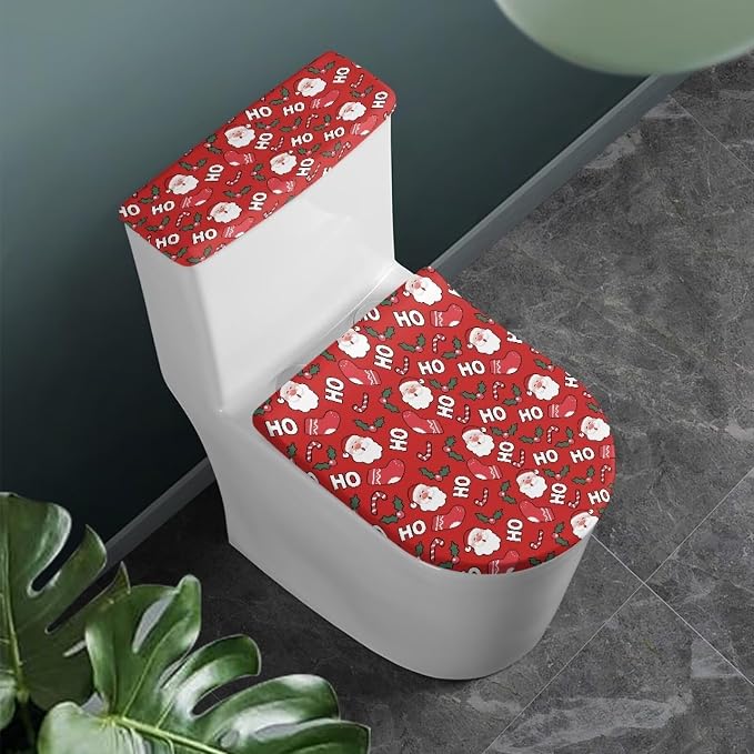 Christmas Toilet Seat Cover 2 Pack Toilet Lid Cover and Toilet Tank Lid Cover, Santa Toilet Cover Christmas Decorations Indoor Bathroom Decoration