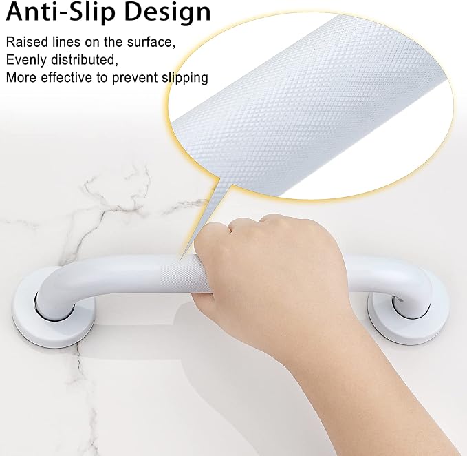 Sumnacon 12 Inch Anti-Slip Grip Bath Grab Bar - Sturdy Stainless Steel Shower Handle with Screws, Safety Handicap Shower Bar for Bathtub Toilet Bathroom Kitchen Stairway Handrail, White