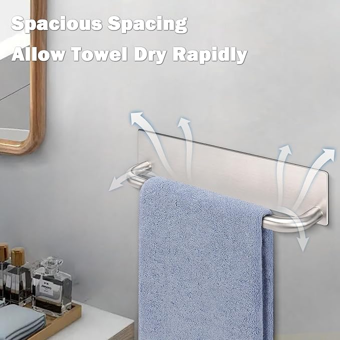 Livabber Self Adhesive Hand Towel Holder- 304 Stainless Steel Hand Towel Bar for Bathroom Kitchen Stick on Wall, Towel Ring No Drilling, 9 Inch (Brushed Nickel)