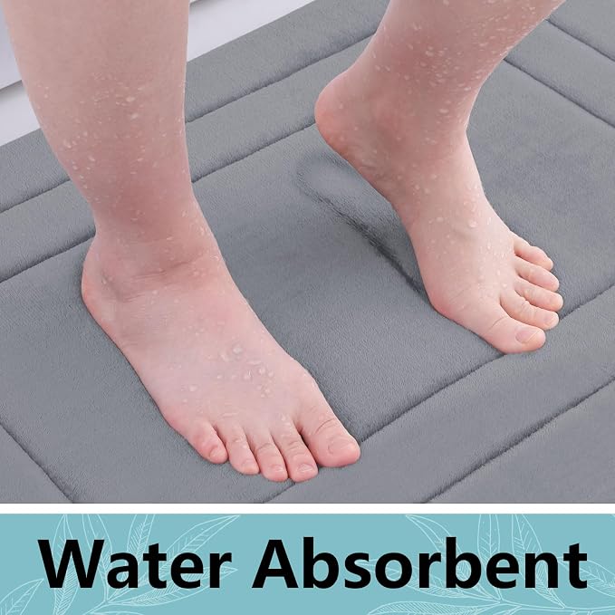 Arotive Memory Foam Bathroom Rug Mat 24x16, Ultra Soft and Absorbent Bath Mat, Machine Wash Dry, Comfortable Bath Rug Carpet for Bathroom Floor, Tub and Shower, Medium Grey