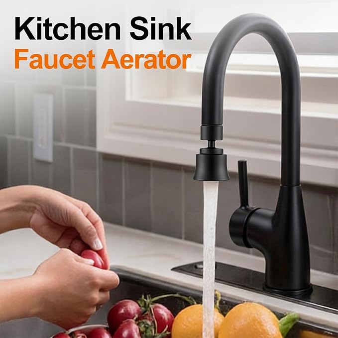 2 Pack Metal Faucet Aerator - Dual Modes Sink Sprayer Attachment for Bathroom - 360° Swivel Kitchen Faucet Sprayer Attachment - Anti-clogging Design - Black