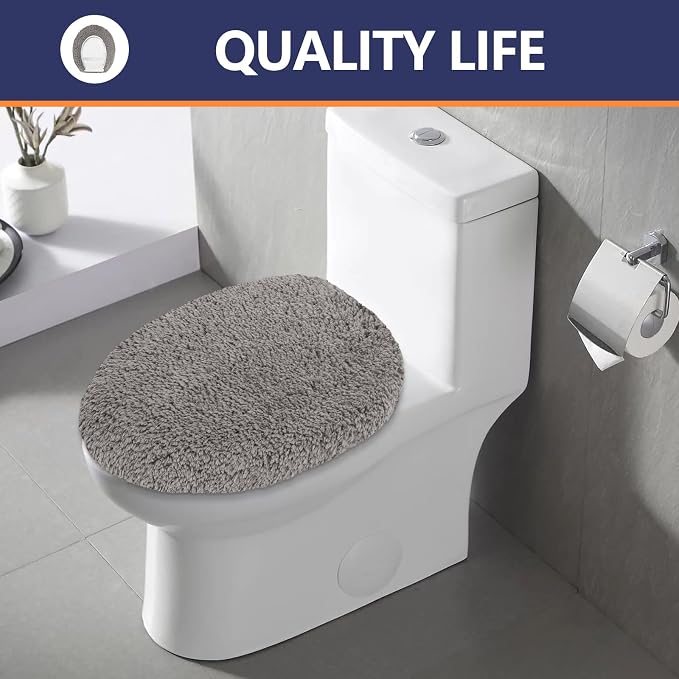 Soft Microfiber Toilet Seat Cover 17.5" x 15" Machine Washable | Solid Toilet Lid Cover Adjustable Rubber Backing Fits Most 16 -17.5" L x 14-16" W Round Oblong and Elongated Toilet Seat
