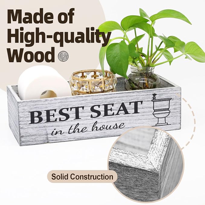 Rustic Farmhouse Bathroom Decor Box, Toilet Paper Basket with 2 Sides Signs, Gray-wash Your Hands