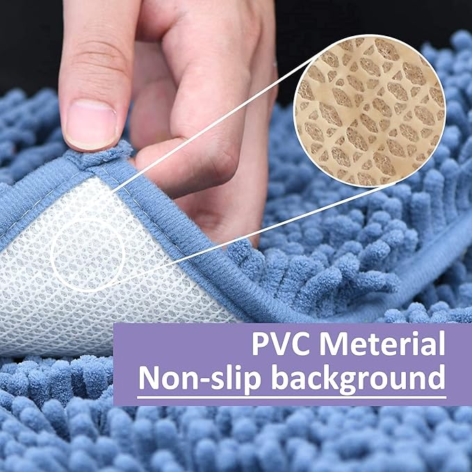 RUN HELIX Blue Bathroom Rugs Sets 4 Piece with Toilet Lid Cover, Non Slip Bathroom Mats Extra Soft Chenille Bath Rugs Absorbent Shaggy Rugs Perfect Plush Mats U-Shaped Toilet Rug Bathoom Set