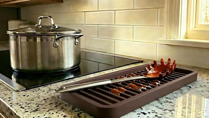 Silicone Sink and Surface Organizer Tray, Sponge Holder, Vanity Tray, Heat Safe, Dishwasher Safe, for Bathroom and Kitchen Organization (Dark Chocolate, 12"x4")