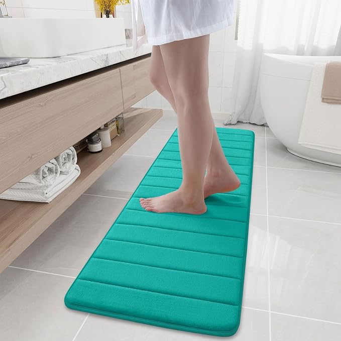 Buganda Memory Foam Bath Mat 59 x 17, Ultra Soft Absorbent Bathroom Rugs | Teal, Machine Washable Quick Dry Bath Mats for Bathroom Floor, Shower and Tub, Home Decor Accessories