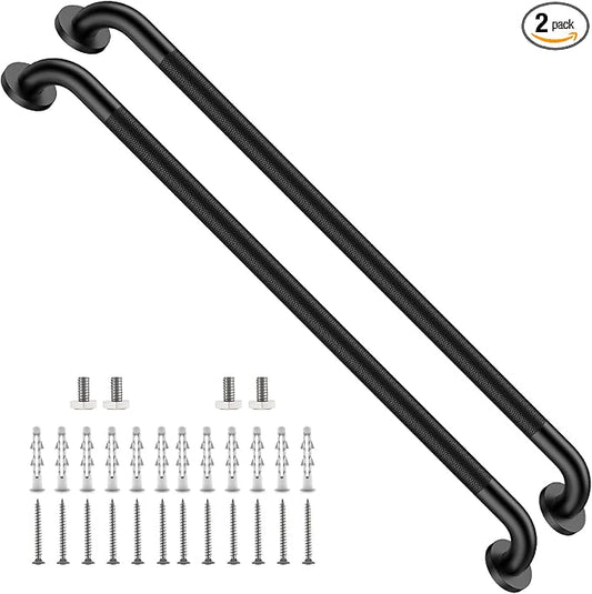 2 Pack 36 Inch Anti Slip Shower Grab Bar, ZUEXT Matte Black Stainless Steel Long Bathroom Safety Handle w/Knurled Grip, Heavy Duty Wall Mounted Bathtub Toilet Stair Support Rail for Seniors Disabled