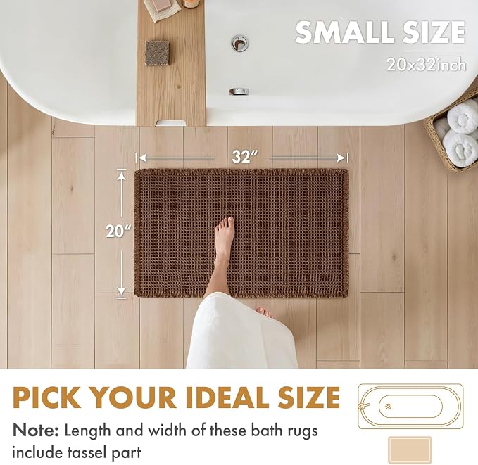 MIULEE Set of 2 Waffle Bathroom Rugs Boho Bath Mat Mocha 20x32 Inch | Non Slip, Super Absorbent, Washable, Ultra Soft, Rubber Backed Bath Rugs for Bathroom Floor Tub Shower