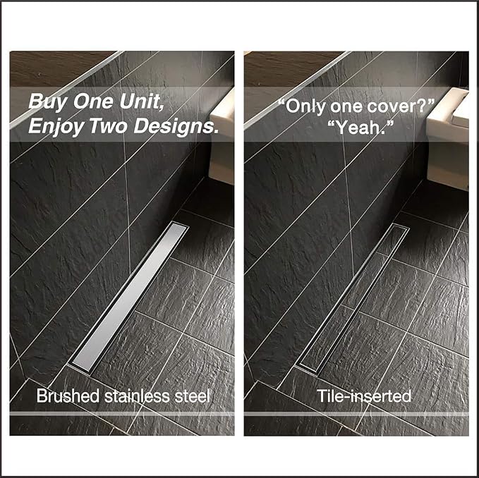 Neodrain 72-Inch Linear Shower Drain with 2-in-1 Flat & Tile Insert Cover,Brushed 304 Stainless Steel Rectangle Shower Floor Drain,Floor Shower Drain with Hair Strainer