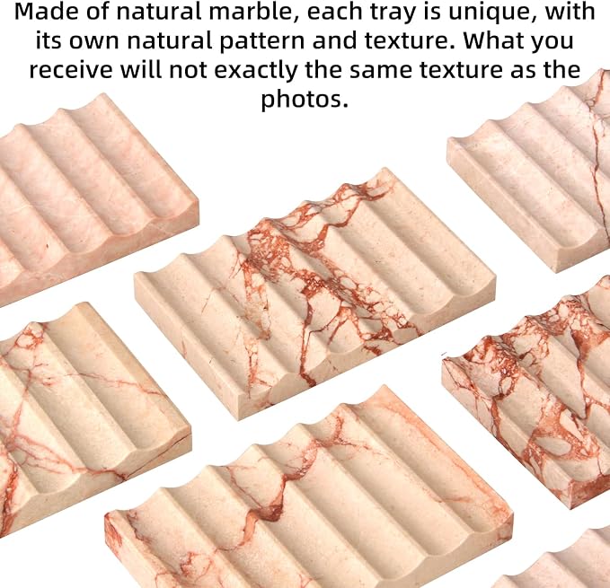 Luxury Marble Soap Dish Tray,Rectangle Stone Marble Soap Tray,Self Draining Soap Holder for Bathroom, Kitchen (Pink)