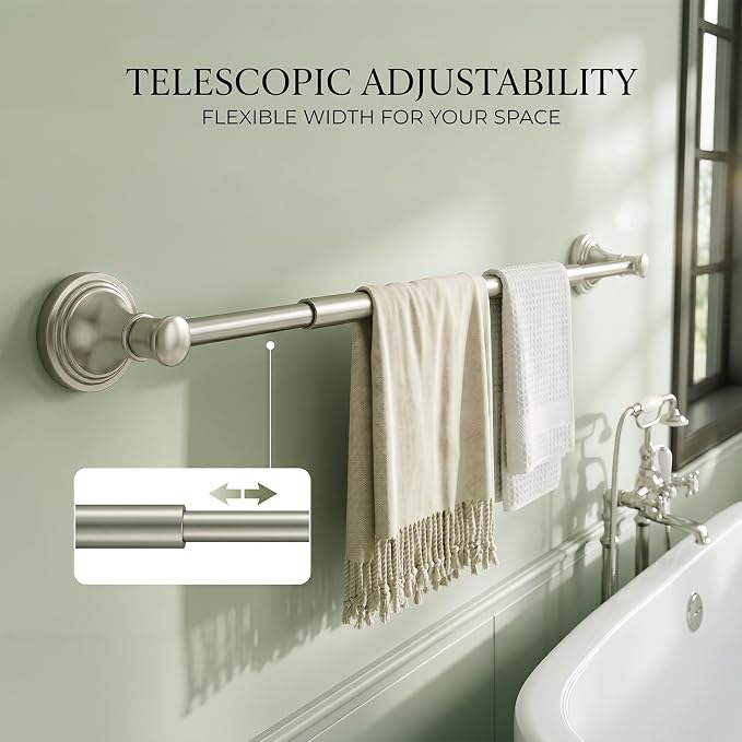 BESy Adjustable 16 to 26 Inch Bath Towel Bar Rack for Bathroom Towel Holder, Wall Mounted Towel Bar Rod Hanger Bathroom Hardware Accessories Hotel Style, Stainless Steel, Brushed Nickel