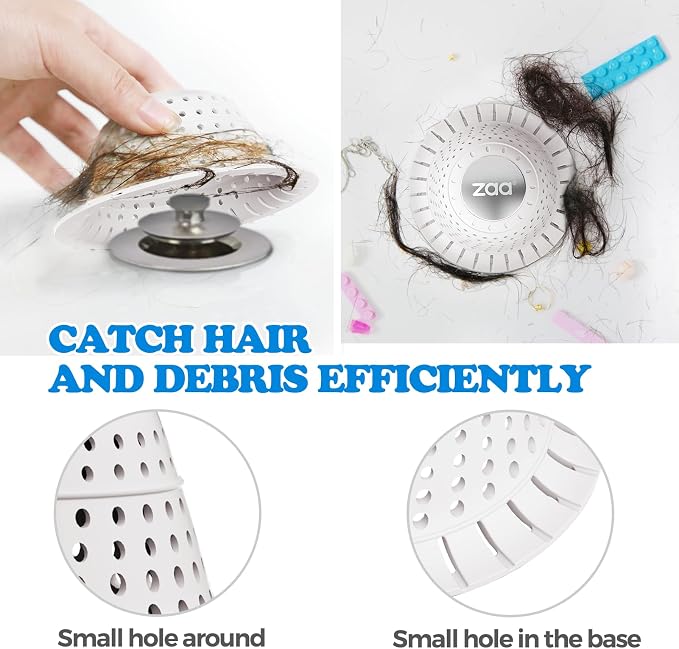 Shower Drain Hair Catcher Bathtub Drain Strainer Sink Drain Protector | Collapsible Pop-Up Drain Hair Catcher, Traps Hair & Prevents Clogs, Easy to Clean, Bathroom Fixture Accessories, White