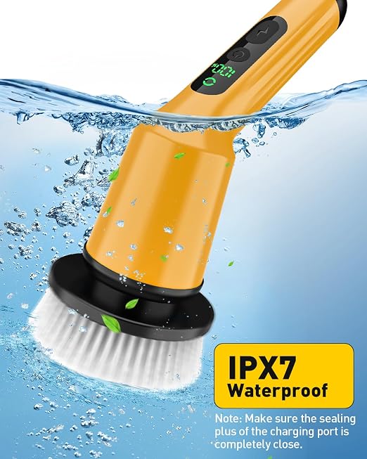 Electric Spin Scrubber for Bathroom, Shower Scrubber with Long Handle | Shower Cleaner Brushes, IPX7 Waterproof & 2 Speed, 3 Brush Heads, 90min Runtime, Bathroom Cleaning Supplies for Toilet Tub