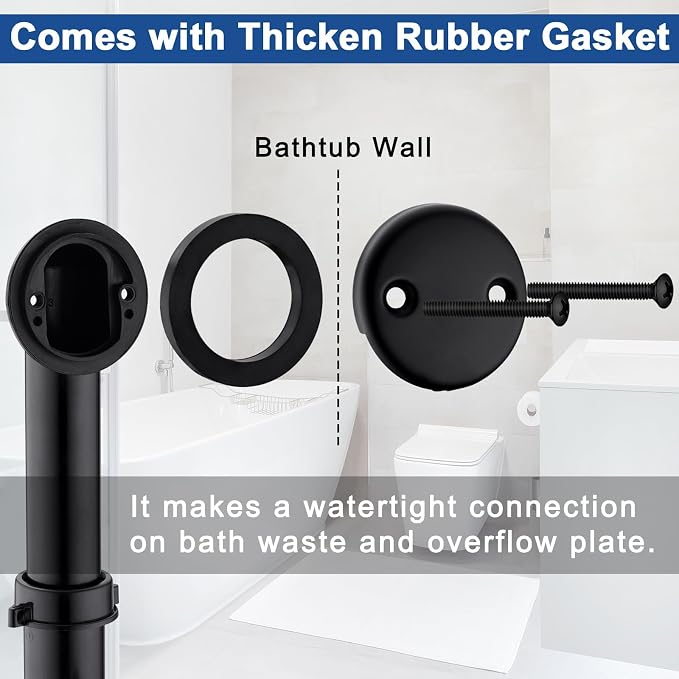 Brass Bathtub Drain Kit, Lift and Turn Tub Drain Kit with 2-Hole Tub Overflow Faceplate, Matte Black