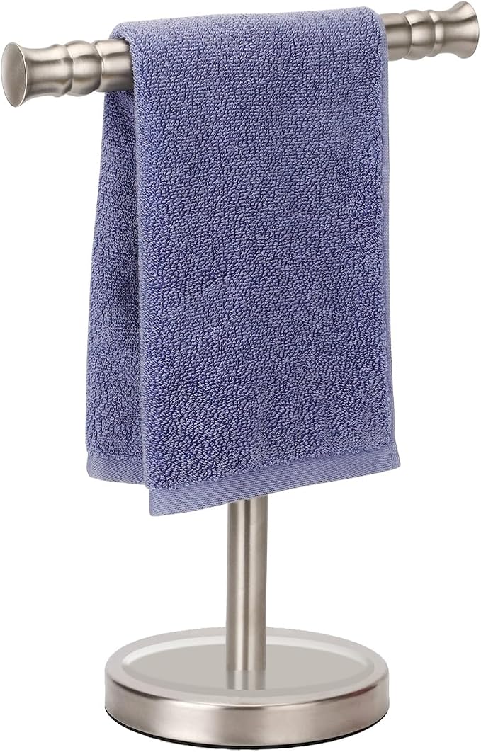 Hand Towel Holder Stand for Bathroom Vanity Countertop SUS304 Stainless Steel T-Shape Free Standing Towel Rack Stand Towel Bar for Bathroom Kitchen (Brushed Nickel)