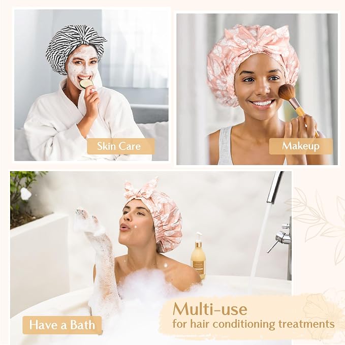Yanibest Shower Cap for Women Reusable Waterproof, Adjustable Hair Cap | Non-Slip, Durable & Cute Washable Bath Hair Hat