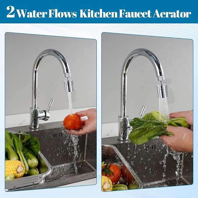 Hibbent NSF/ANSI/CAN 61 Certified Dual-function Faucet Aerator, CUPC Certification Big Angle Rotate Kitchen Sink Aerator 360 Degree Swivel Sink Sprayer Attachment-55/64 Inch Female Thread-Chrome