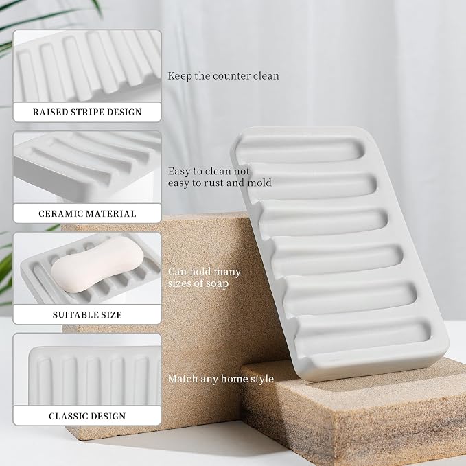 BosilunLife Light Grey Ceramic Bathroom Accessories Set of 4 | Bathroom Decor Sets Accessories Bathroom Foam Soap Dispenser and Toothbrush Holder Set, Soap Dish, Apothecary Jars.(Foam)