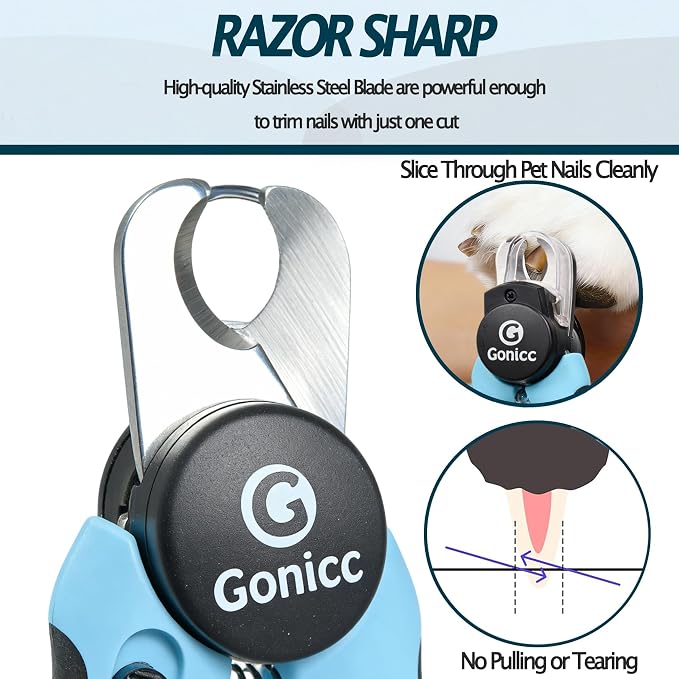 gonicc LED Pet Nail Clippers for Dogs & Cats | Light-Up Dog Nail Trimmer with Safety Lock & Built‑in File, Professional Stainless Steel Nail Clippers for Pets