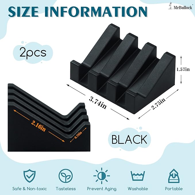 Self Draining Silicone Soap Dish Holder Waterfall Tray, 2 Pack Pink Black | Waterfall design drains fast to keep soap dry, non-slip silicone base anti slide, soap saver for bathroom & kitchen