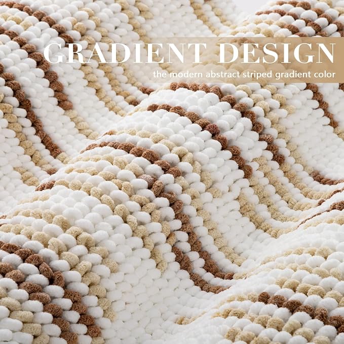 Bathroom Rugs Sets 2 Piece, Modern Bath Mat 20"x47"+20"x32", Beige | Loop Pile Chenille, Non Slip TPR Rubber Backing, Abstract Stripe, Soft Thick Absorbent Washable, Runner Rug for Bathroom