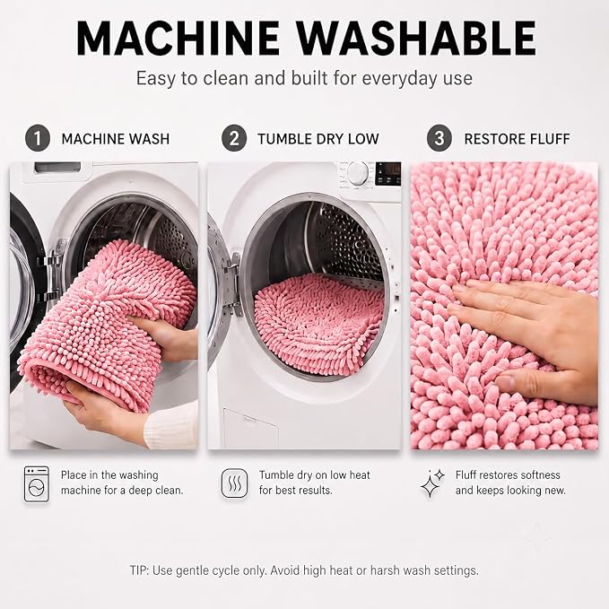 Bathroom Rugs Sets 2 Piece,Super Absorbent Soft,Thick,Machine Washable Chenille Bath Mat,Non Slip Toilet Floor Rug,Bath Mats for Bathroom,20x32 Plus 20x20 U Shape,Pink