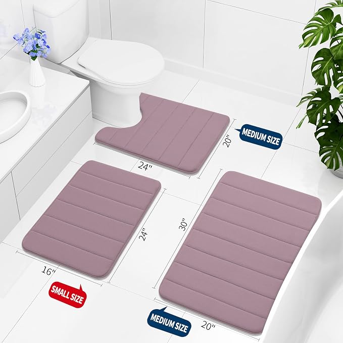 Buganda Memory Foam Bath Mat 24 x 16, Ultra Soft Absorbent Bathroom Rugs | Mauve, Machine Washable Quick Dry Bath Mats for Bathroom Floor, Shower and Tub, Home Decor Accessories