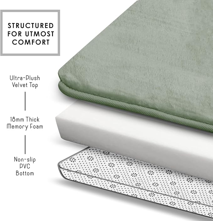 Clara Clark Bathroom Rugs, Velvet Memory Foam Bath Mat, Non-Slip Bath Rugs, Machine Wash, Dries Quickly, Ultra Soft Plush Bath Mats for Bathroom, 20 x 32, Ice Green