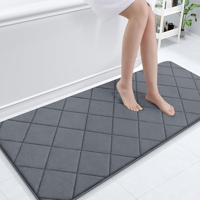 OLANLY Memory Foam Bath Mat 59x24, Ultra Soft and Absorbent Bathroom Rugs | Dark Grey, Quick Dry, Machine Washable Shower Bath Rugs, Comfortable Bath Carpet for Bathroom Floor, Tub and Shower