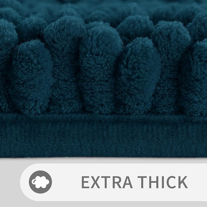 Yimobra U Shaped Toilet Rug Set, Soft Chenille, 24x17+24x20, Peacock Blue | Non Slip Machine Washable Quick Dry, Plush Absorbent Shower Rugs for Bathroom Floor Sink Tub and Shower Outside