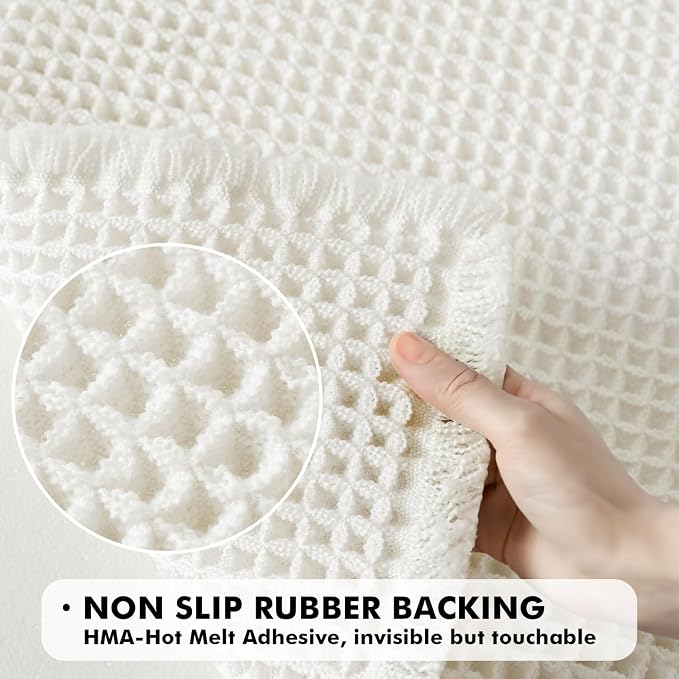MIULEE Set of 2 Waffle Bathroom Rugs Boho Bath Mat White 17x24 Inch | Non Slip, Super Absorbent, Washable, Ultra Soft, Rubber Backed, Small Bath Rugs for Bathroom Floor Tub Shower