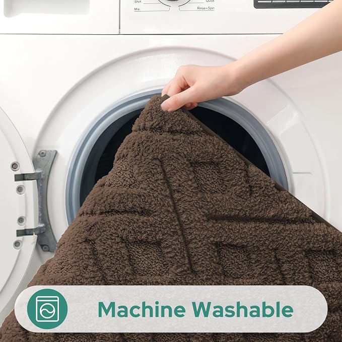 HOMEIDEAS Brown Bathroom Rug Set 2 Piece, 20"x32"+16"x24" | Soft Microfiber Tufted Bath Mats, Super Absorbent, Non Slip, Machine Washable for Everyday Use